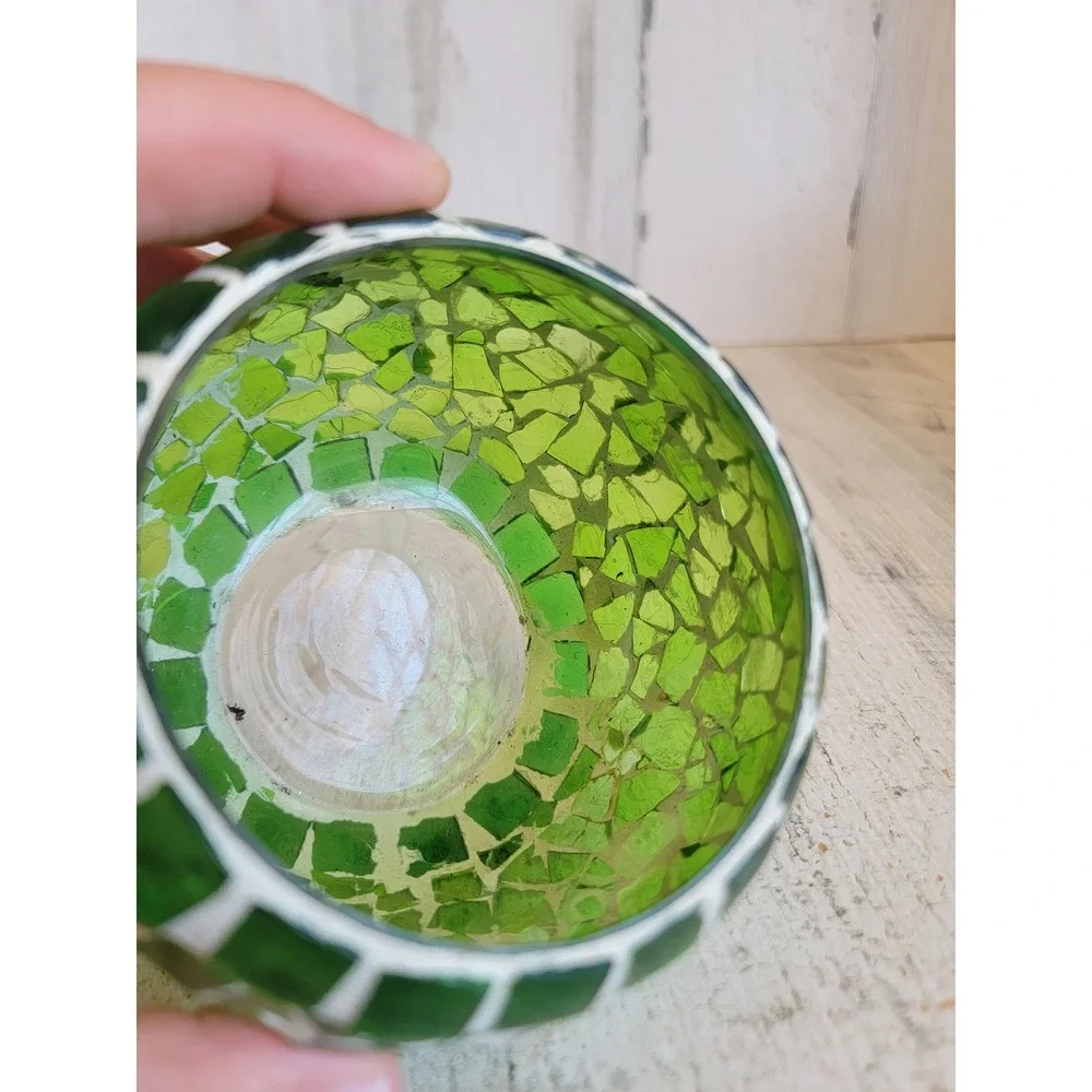 Tea light stained glass green vintage candle holder unique home decor figure